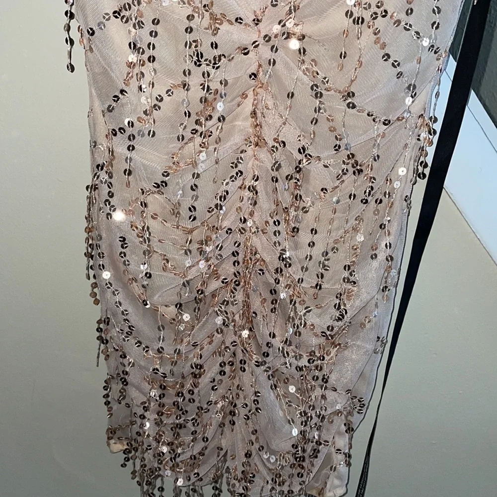 PLT nude ruched sequin dress - Picture 4 of 7
